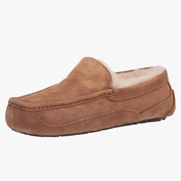 UGG® Men’s Ascot Leather Plush-Lined Slippers – Size 10